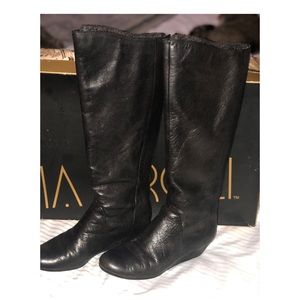 LIKE NEW! In Box. Via Neroli Boots - Black - Knee High Wedge Zip Up Size 6
